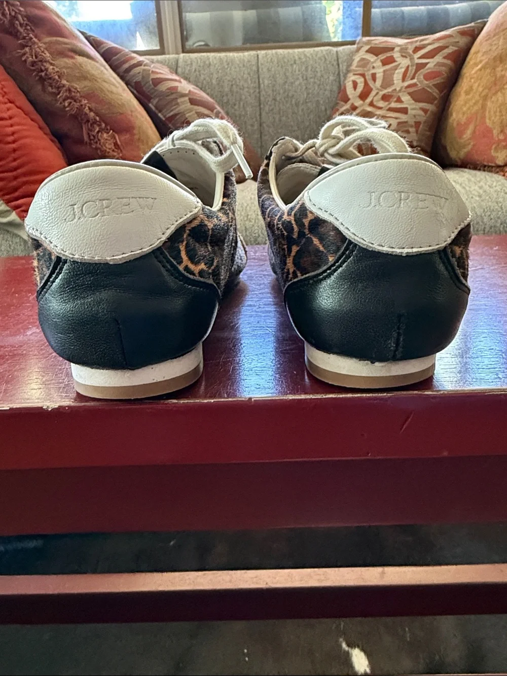 J. Crew Leopard-Print Lace-Up Sneakers in Brown and White